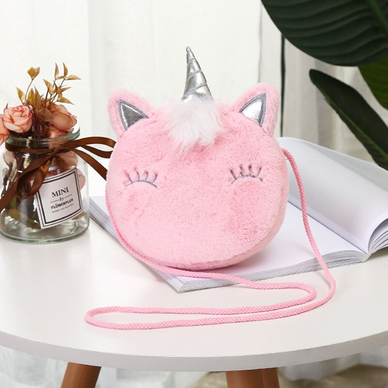 Cute Unicorn Children Plush Coin Purse Girls Good Birthday Children Inclined Shoulder Bag Little Princess zipper Bag: 5