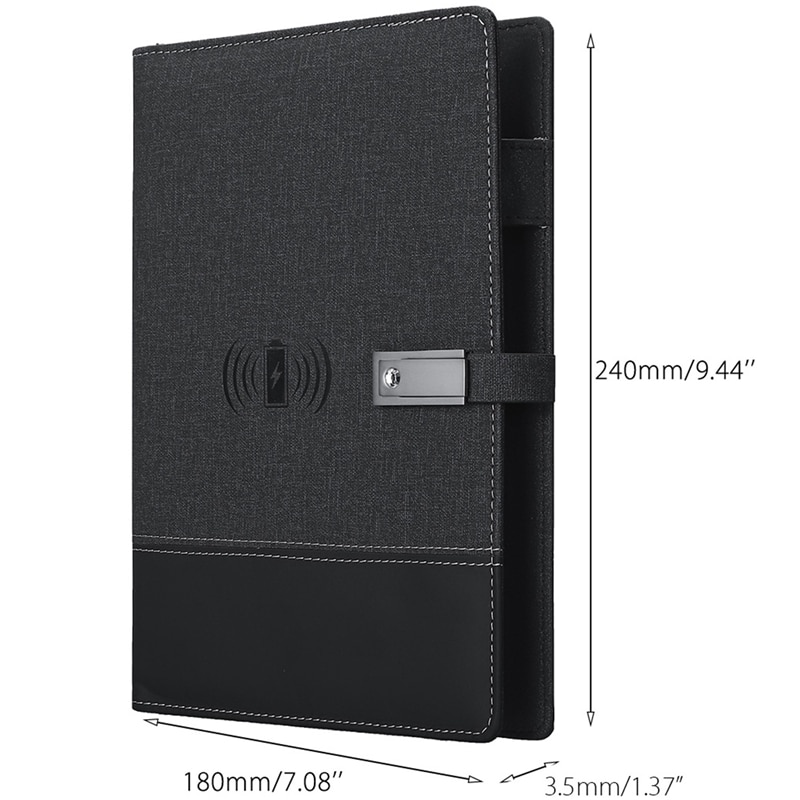 Aaaj-qi trådløs opladningsnota bog power bank notesbog multifunktionel 8000 mah power bank bindemiddel spiral dagbog bog + usb flash di