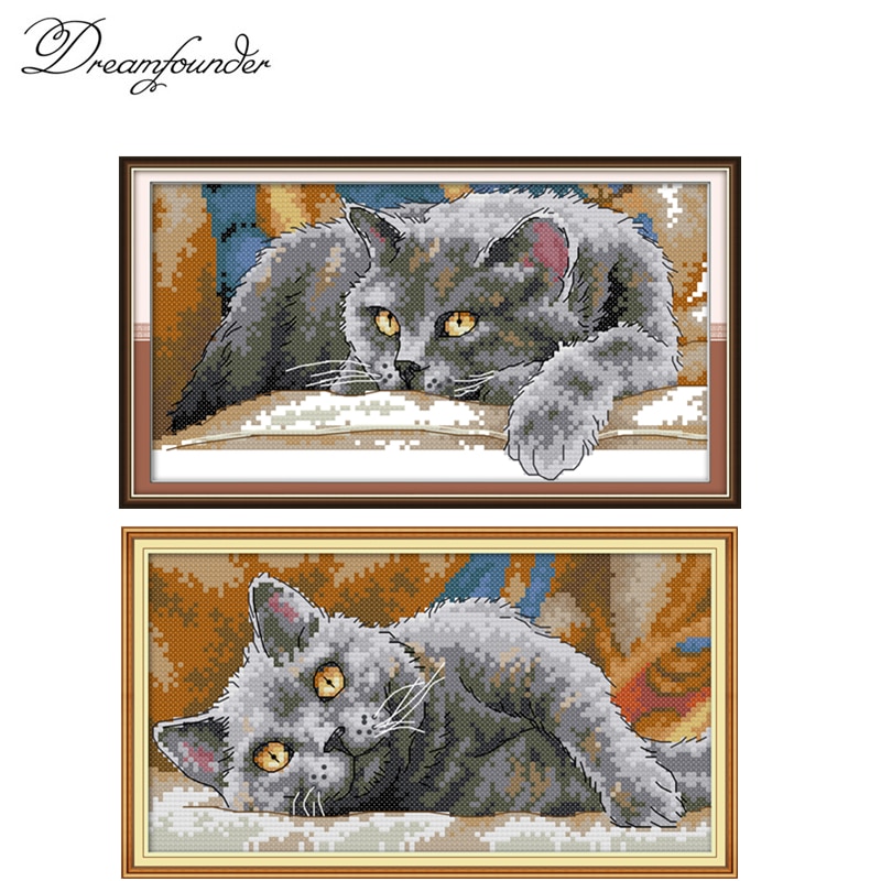 Svart katt serie korsstygn kit aida 14ct 11ct count print canvas sömmar broderi diy handgjorda handarbete
