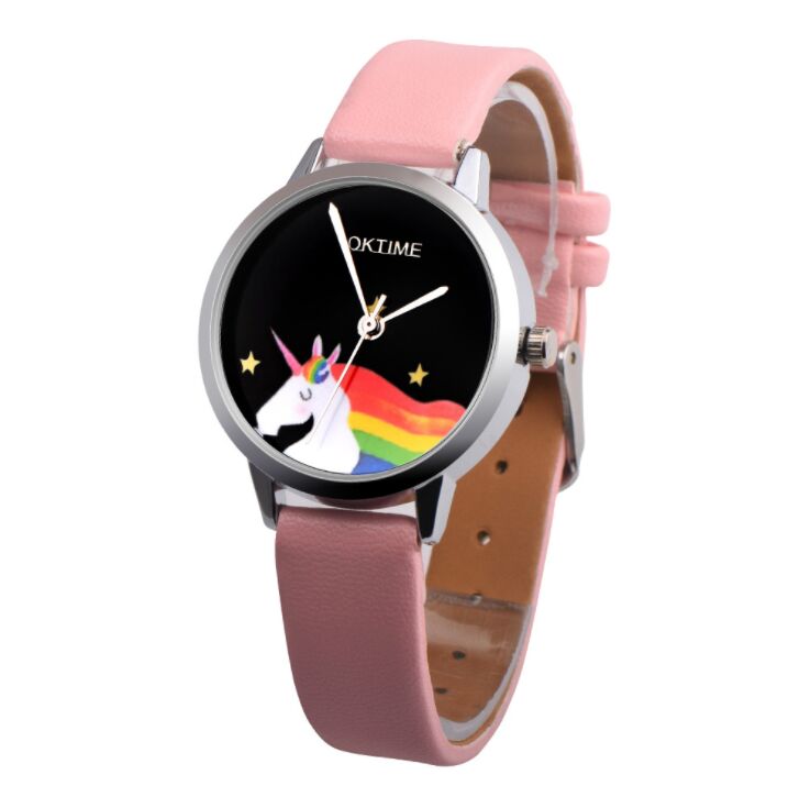 eenhoorn Mode vrouwen jurk Analoge Pols quartz Horloge Unisex horloges vrouwen casual horloge Kinderen Horloge: pink