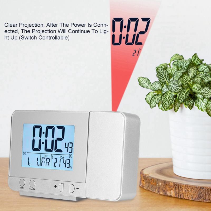 LED Multifunction Projection Digital Alarm Clock Temperature USB (Silver)