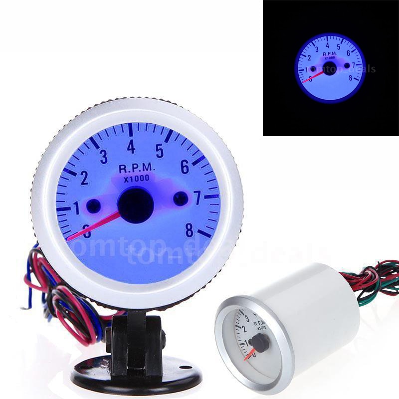 Tachometer Tach Gauge with Holder Cup for Auto Car 2&quot; 52mm 0~8000RPM Blue LED Light