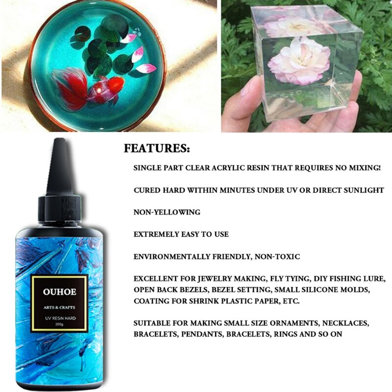 Pegamento duro de resina ultravioleta, 30/100/200g, Gel UV de curado, DIY, fabricación de joyas, accesorios de revestimiento de fundición