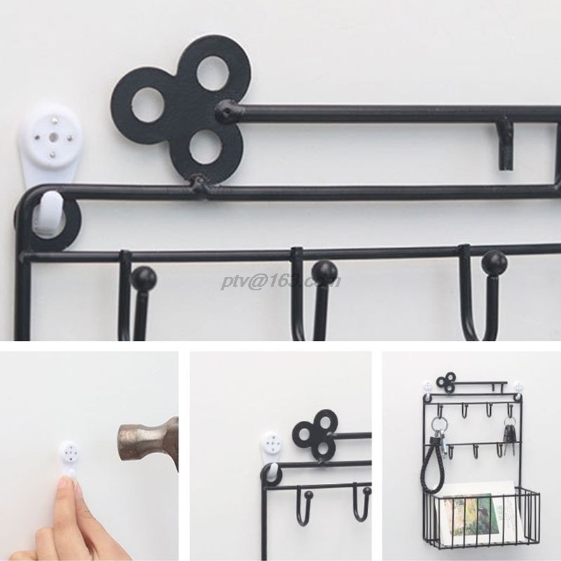 Wall Mounted Mail and Key Holder 7 Hook Rack Organizer Pocket and Letter Sorter for Entryway Kitchen Home Office Decor