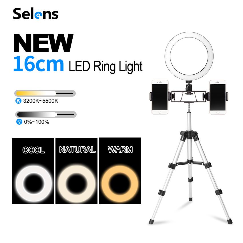 Selens Draagbare Ringlicht 16 Cm 20 Cm Camera Selfie Led Ring Licht Met Statief En Flexibele Arm Voor Vlog Video beauty Make-Up