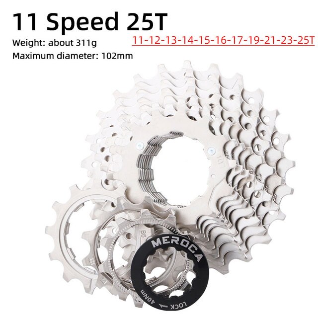 Road bike cassette 8 9 10 11speed 11T 25T 28T freewheel silver BMX cassette 8 9 10 11 speed: 11 Speed  11-25T