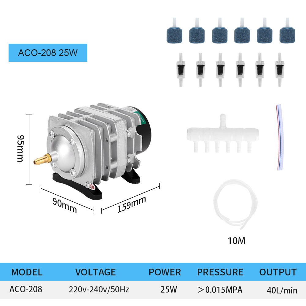Aquarium Kompressor Air 220V High Power E-magnetische Luftpumpe Fischteich Sauerstoff Pumpe für Teich Air Belüfter pumpe ACO-208/308/318 240V: 25W with accessories / AU Plug