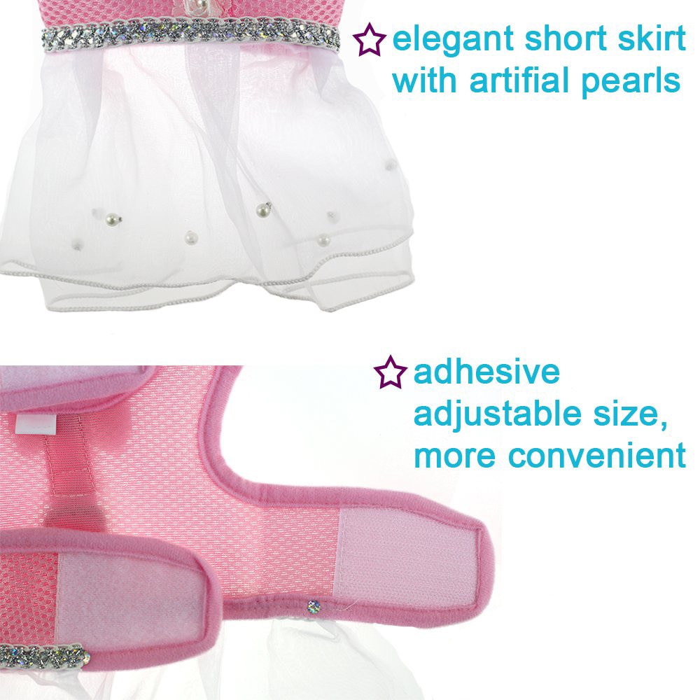 Conjunto de arnés y correa de malla para perro, en 5 colores, con pajarita, para perros pequeños y gatos, collar de arnés, falda de tutú de encaje para mascotas, chaleco, arnés, ropa, suministros