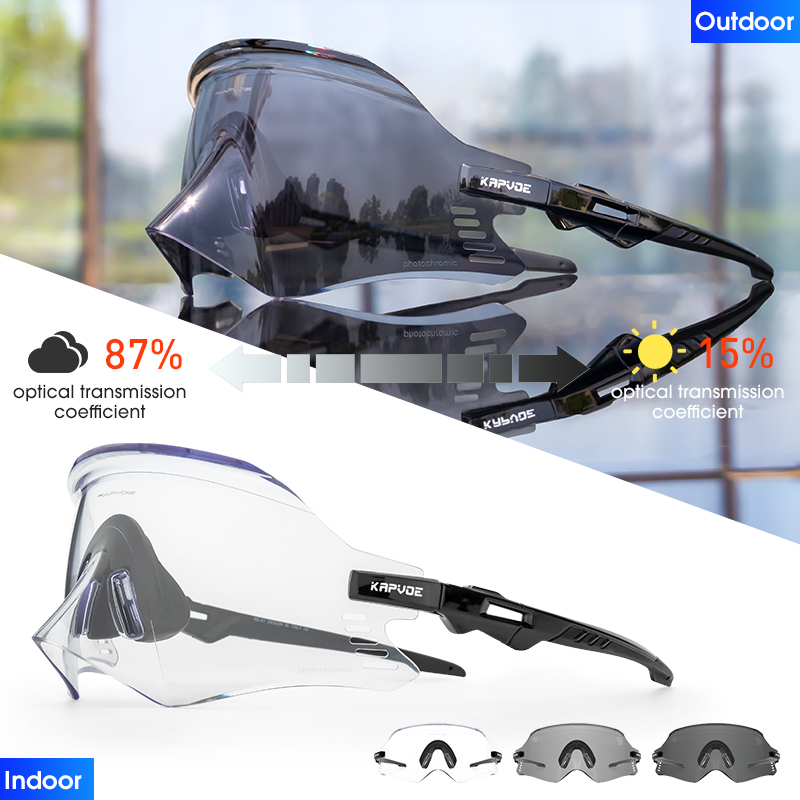 Kapvoe-Photochromic Sports Sunglasses for Man Road MTB Bicycle Glasses Riding Goggle Sports Eyewear Bike Women Cycling Glasses: black