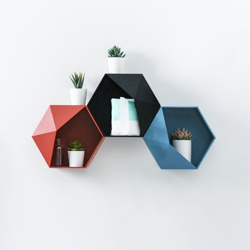 Wall combination storage box Hexagonal geometric rack bathroom ornament living room bedroom bookshelf home decoration