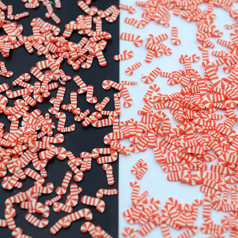 20g/Lot Polymer Clay Christmas Deer Tree Ginger Bread Man Cane Sprinkles Lovely Confetti for Crafts Making, DIY: 100g 5mm red cane