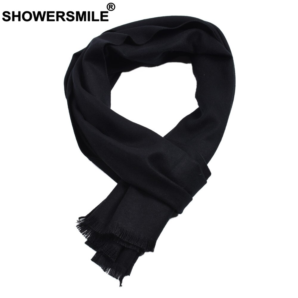SHOWERSMILE-bufanda de invierno para hombre, bufanda de Cachemira sólida con borlas, color caqui, negro, rojo, gris, azul marino, 30cm x 180cm