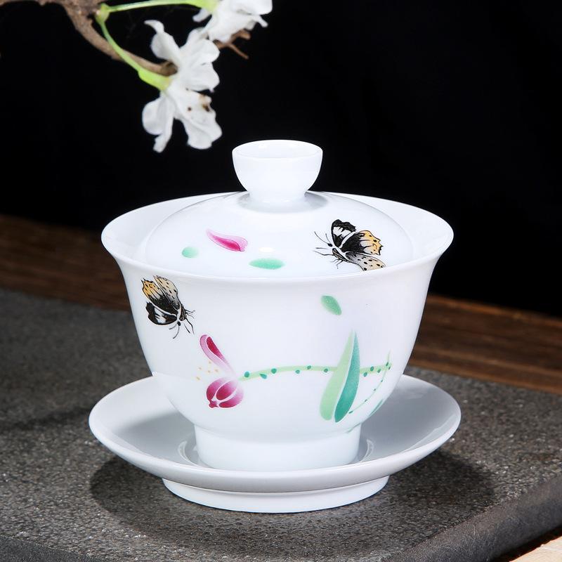 Chinese Tradition Gai Wan Tea Set Bone China Tea Sets Gaiwan Tea Porcelain Pot Set For Travel Ceramic Beautiful And Easy Kettle: 13