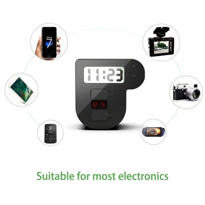 Motorfiets Quick Charge Dual Usb 5V 3.1A/1.5A Charger Motorbike Digitale Klok Led Voltmeter Waterdichte Usb Cover Accessoires