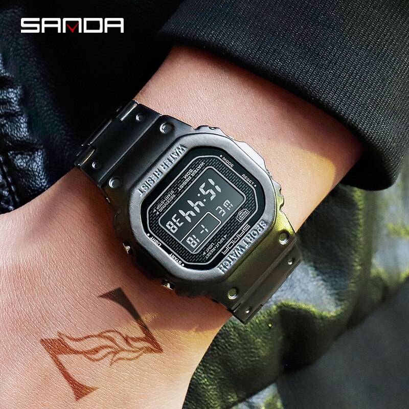 SANDA Waterdichte Digitale Horloge Voor Mannen Outdoor Sport Horloge Top Chronograaf Countdown Herenhorloge Wekker