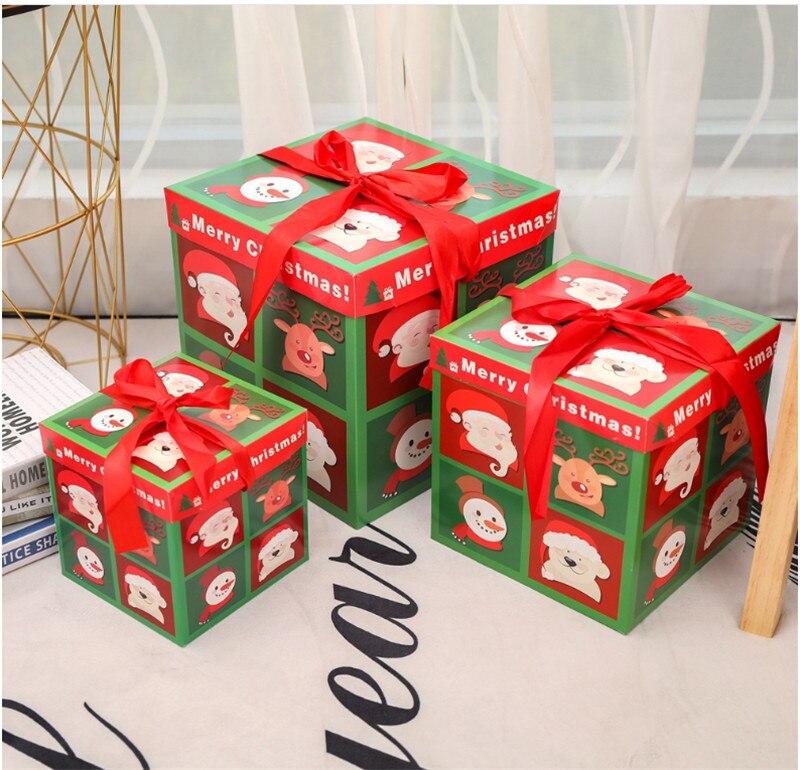DIY Christmas Decorative Box Set, Cute Santa Clause Reindeer Snowman Print Wrapping Nesting Cardboard Boxes
