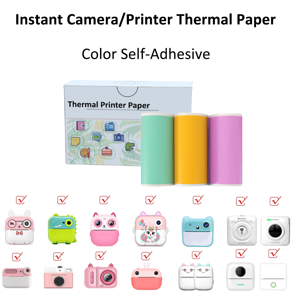 Mini-printpapier Afdrukken Camera Navulling Thermisch papier 10 rollen BPA-vrij Compatibel met alle 57 mm thermische zakprinters: Roze