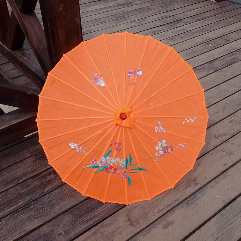 Paraguas de arte chino con de flores pintadas a mano, sombrilla de seda con marco de bambú para novia y dama de honor, 12 colores, , 5 unids/lote: Orange