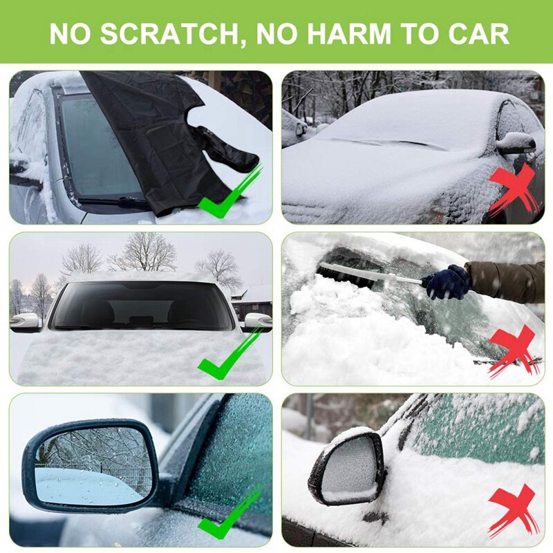 Car Windshield Snow Cover, Waterproof Car Snow Ice Removal Cover Magnetic Wiper Frost Guard Protector with Elastic Hooks and Sid