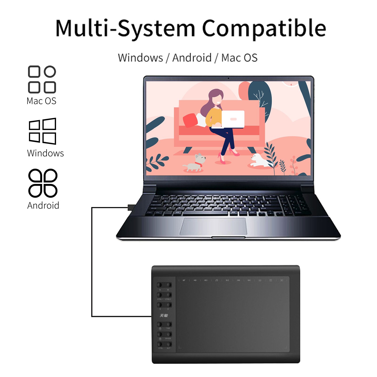 10moons G10 Digital Art Graphics Drawing Tablet 10 x 6 Inches Ultralight Art Creation Sketch with Battery-free Stylus 8 Pen Nib