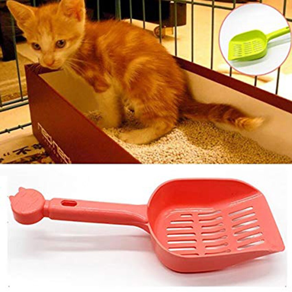 Pala para arena hueca de gato de Color caramelo, pala para arena de gatos, recogedor de plástico, herramienta de limpieza de mango largo para mascotas