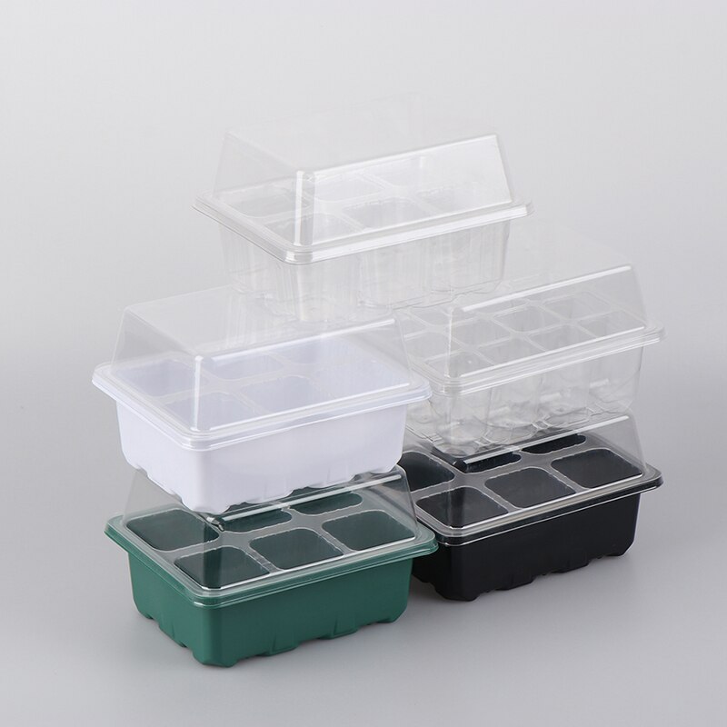 Kwekerijpotten, plantenbak, kweekbak met koepel en bodem, tuinkweekkast, tuinbenodigdheden, 6/12 plastic