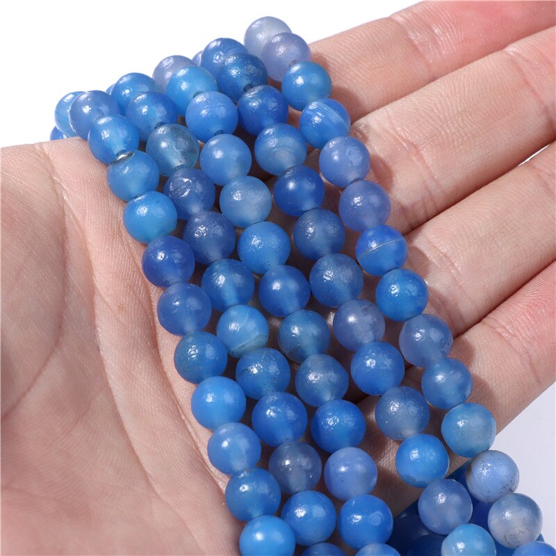 6 8 10mm Natural Raw Mineral Agates Bead Round Coffee Stone Agates Bead Loose Spacer Beads For Jewelry Making DIY Accessories: 4 .Blue / 6MM about 62pcs