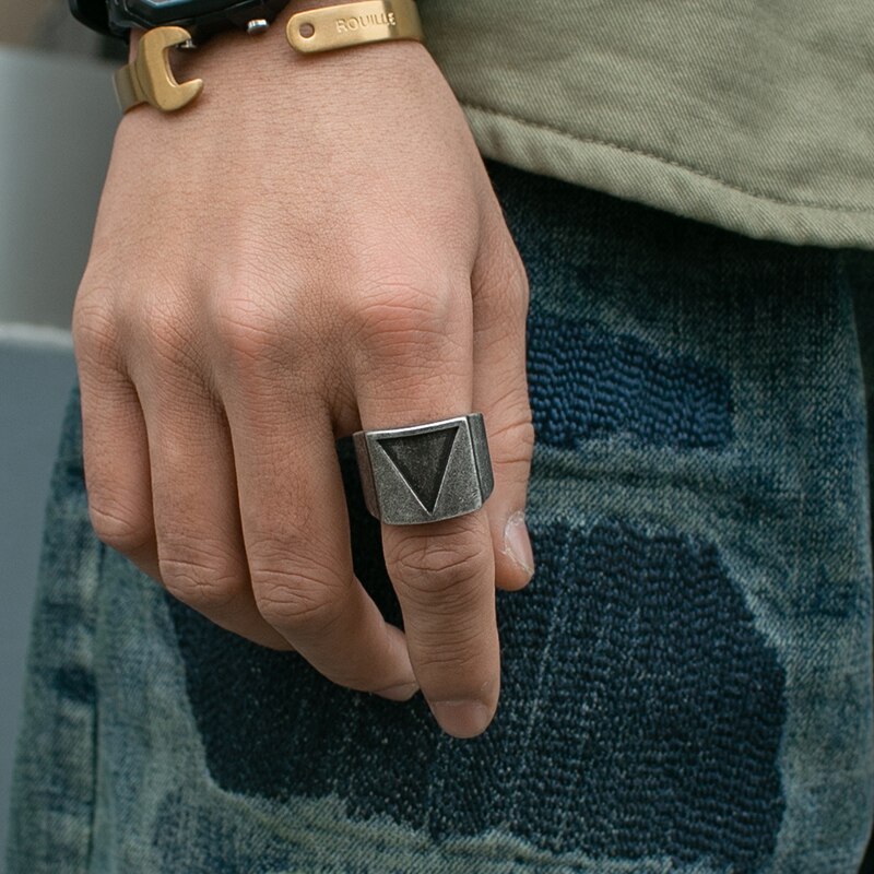 CFBulongs Store Stainless Steel Viking Triangle Ring Retro Classic Jewelry Men Engagement Ring Boyfriend