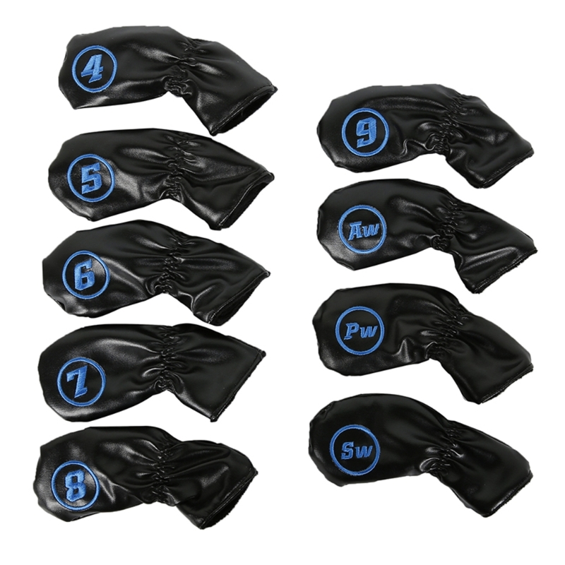 9-delige Golfs Iron Head Cover met aantal voor nek Golfs Club Head Dikke synthetische PU-lederen Golfs Head Cover: Black