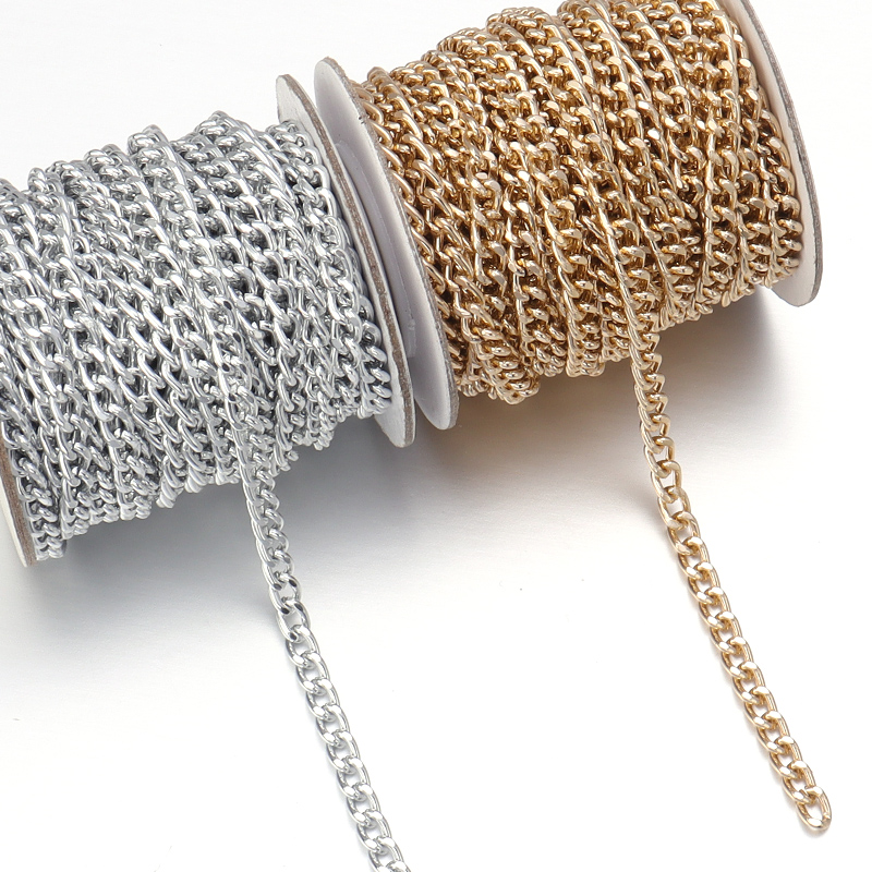 Cadenas en forma de O de aluminio y Metal, 5 yardas/rollo, cadena giratoria de Color dorado y plateado para hacer joyería DIY, suministros de accesorios para bolsas de ropa