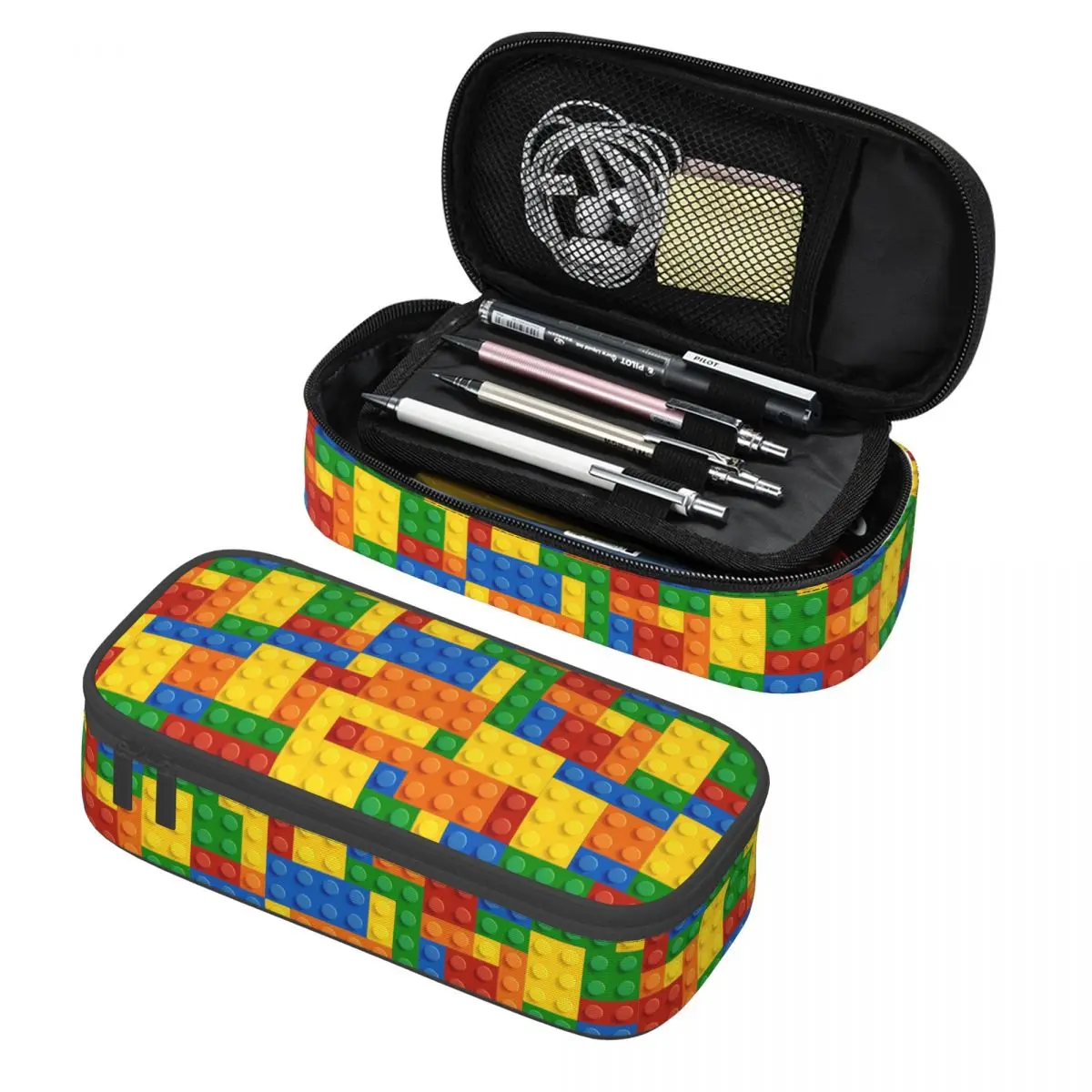 Custom Kawaii Building Blocks Pattern Pencil Cases for Boy Girl Large Storage Colorful Pencil Box School Accessories