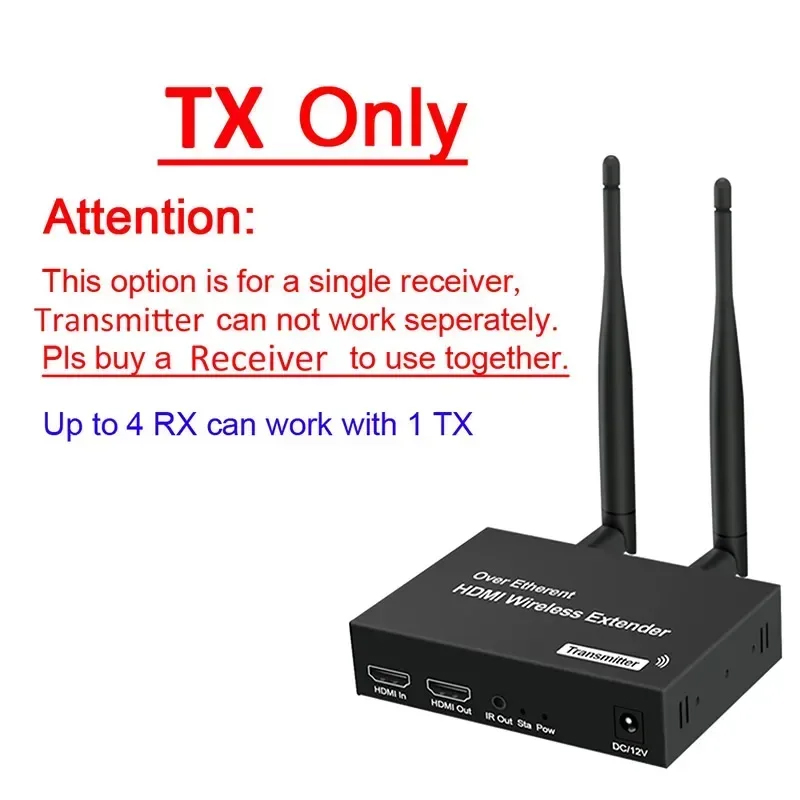 200M 5.8G 1080P HDMI Draadloze Audio Video Zender Ontvanger Extender 1 TX-4 RX Extender Kit IR HDMI Loop-Out Voor HD TV PC: YELLOW