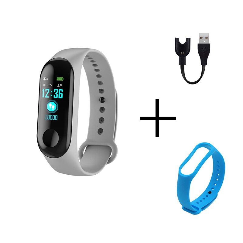 M3 Color Screen Men's Smartband Heart Rate Blood Pressure Mode Sleep Monitoring Multiple Reminders IOS Android Smart Watch: G blue