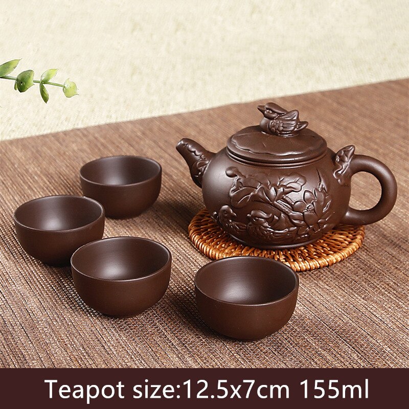 5 Stks/set Chinese Yixing Paarse Klei Thee Sets Xishi Theepot Handgemaakte Ketel Master Theekopjes Authentieke Huishoudelijke Theewaar Drinkware: R