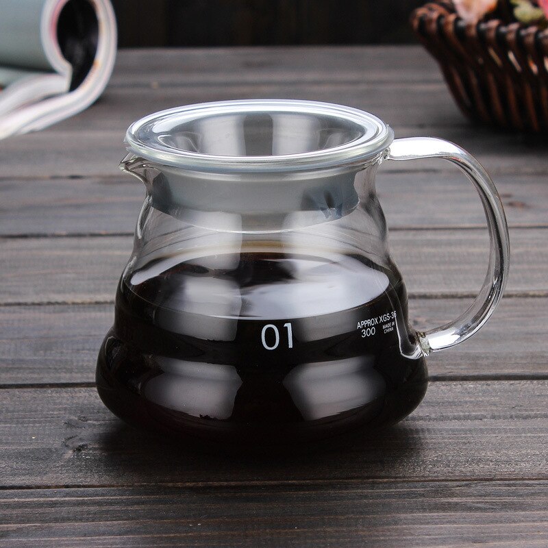 Cafetera manual V60 con filtro, resistente a altas temperaturas, vidrio grueso, embudo con tapa: 360ml