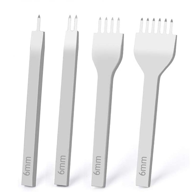 Leather Hole Punches 1+2+4+6 Prong DIY Diamond Lacing Stitching Chisel Set U/V Shaped Groover Leather Edge Beveler Skiving Tools: 6mm 4pcs