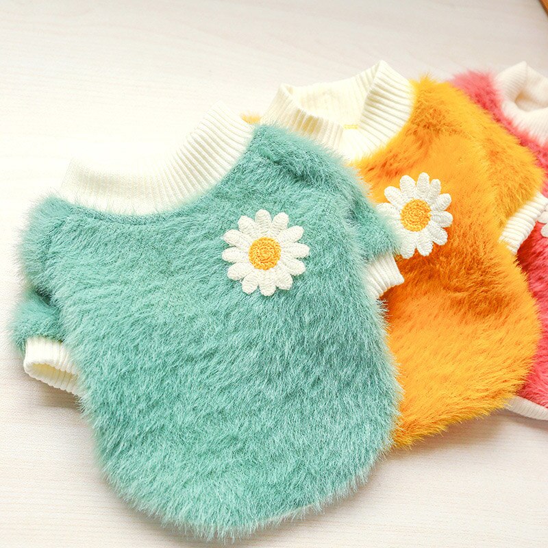 Pull doux marguerite pour chien de compagnie, vêtement d'hiver pour petit chien, chiot, chat
