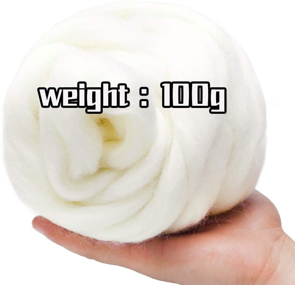 KAOBUY -White 3.53oz Wool Roving Yarn, Wool, Spinning Wool Roving For Needle Felting Wet Felting DIY