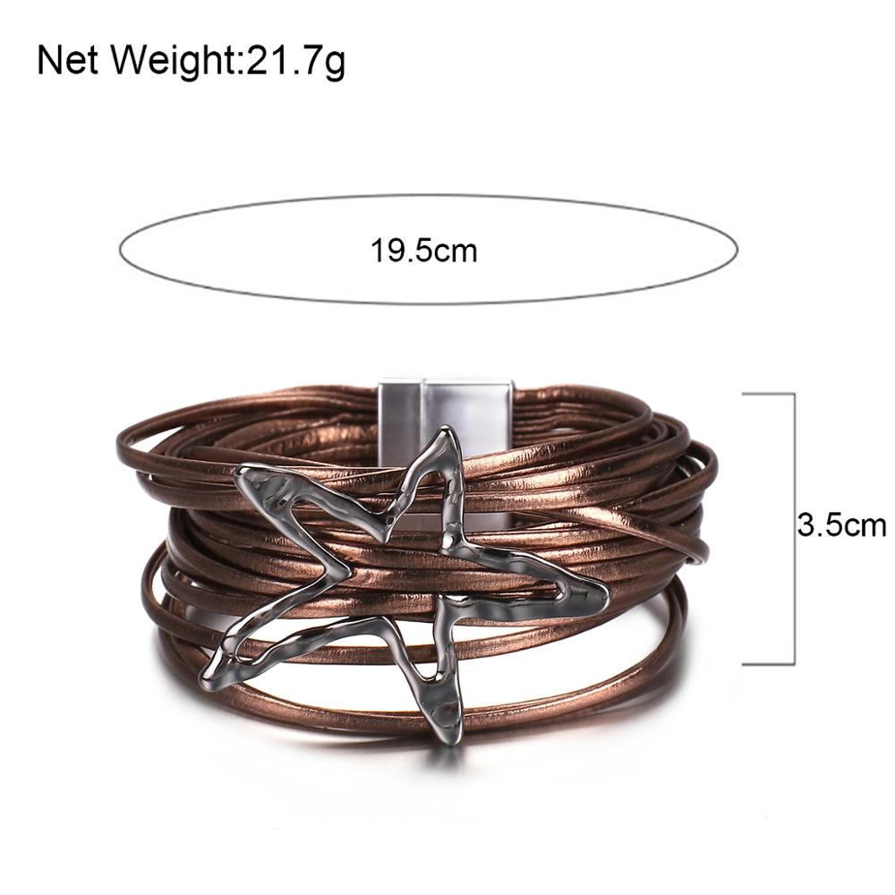 Flashbuy Star Leather Bracelet for Women Simple Multi-layer Charms Magnetic Bangles Jewelry