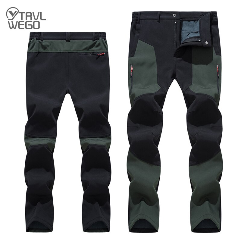 TRVLWEGO Winter Men Trekking Pants Sports Hiking Camping Fleece Water Resistant Cycling Very Warm Thickening Splicing Trousers