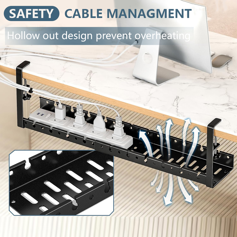 Under Desk Cable Management Tray Retractable Cable Cord Organizer Heavy Duty Under Desk Cable Shelf for Cords Wires Power Strip