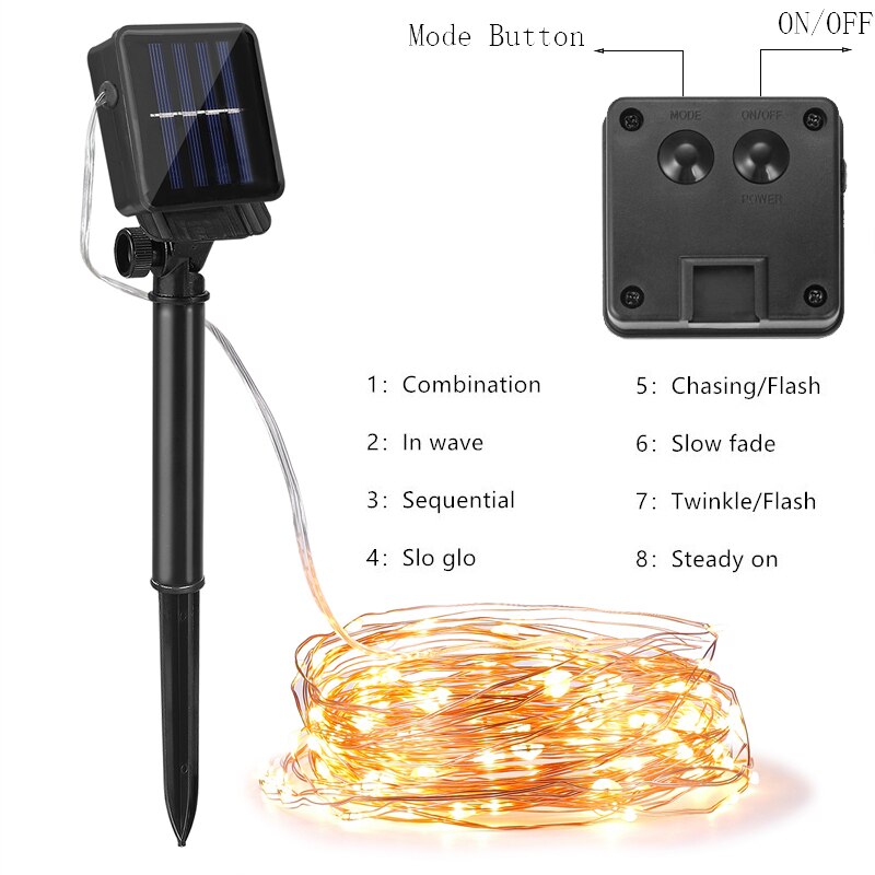 Solar String Fairy Lights 8 modes 10M 20M 30M Waterproof Outdoor Garland Solar Power Lamp Christmas For Garden Decoration