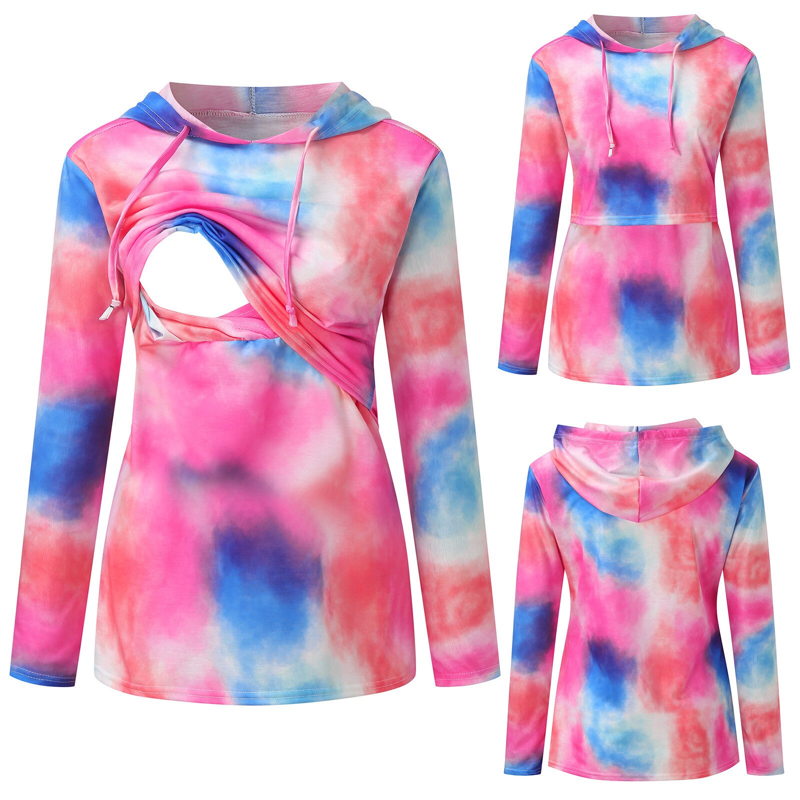 Frauen Mutterschaft Hoodies Lange Ärmel Pflege Hoodie Sweatshirts oben Für Stillen Mama Schwangere Mutterschaft binden-Farbstoff Mit Kapuze L3