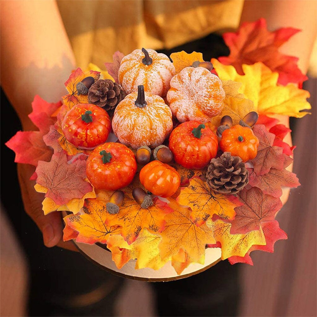 50Pcs/Set Fall Decoration Pumpkins and Maple Leaves Pine Cones Acorns Halloween Tanksgiving Christmas Festival Decor