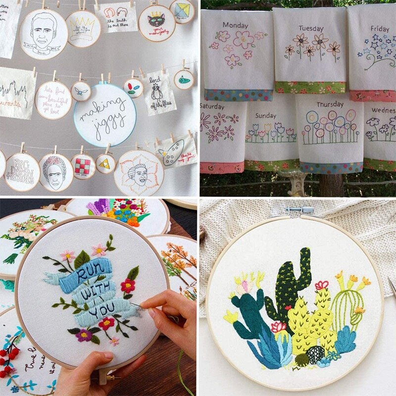 3 Sets Embroidery Starter Kit with Pattern, Cross Stitch Kit for Beginners Include Embroidery Clothes Embroidery Hoops