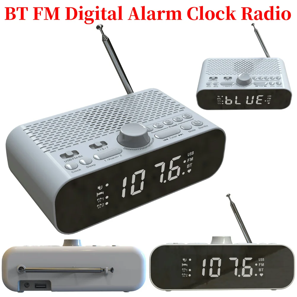Modern Rechargeable Digital Alarm Clock Radio with Adjustable LED Display BT5.0 Dual Alarm Features and FM Reception for Home