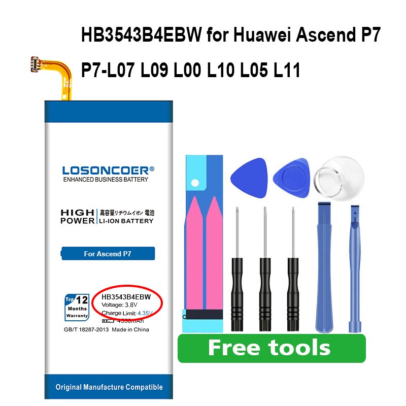 4650mAh HB3742A0EBC HB3447A9EBW HB3543B4EBW para Huawei Ascend P7 batería P7-L07 L09 L10 P6 P6-U06 P6-T00 G6 P8 UL00 CL00 TL00: HB3543B4EBW P7