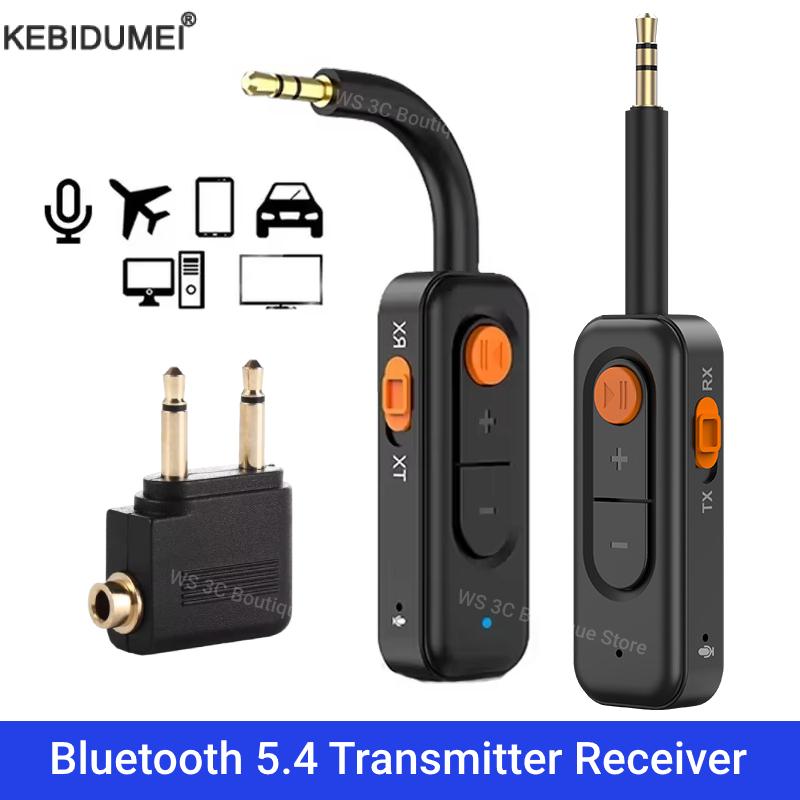 Ricevitore trasmettitore Audio Bluetooth 5.4 con microfono 3,5 mm AUX musica stereo 2 in1 adattatore senza fili vivavoce per TV PC aereo auto