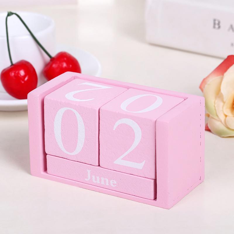 Hand-painting Wood Table Calendar DIY Wood Block Art Crafts Perpetual Desk Month Date Calendar Home Bedroom Office Decor