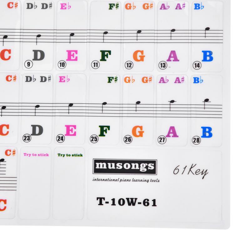 Transparent Piano Keyboard Sticker Set 61 Key Electronic Keyboard Piano Sticker Multicolor Piano Stave Note Sticker for Beginner